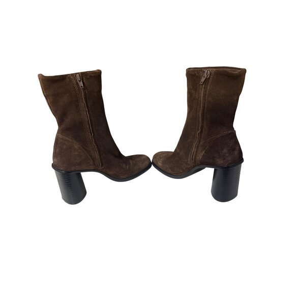 Brown Suede Block Heel Sz 6 Mid-Calf Boots With Side Zipper Closure For Women - Picture 8 of 8